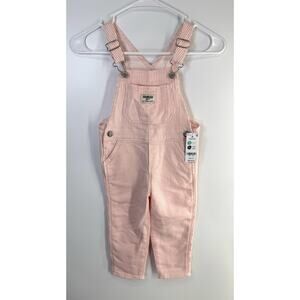 Oshkosh B’gosh 3T Overalls Pink White Stripe New Cotton Blend Bibs